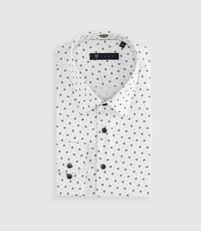 Chemise slim à imprimé micro motifs blanc et camel MATT