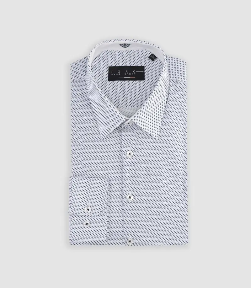 Chemise slim à imprimé micro motifs bleu MATHIS