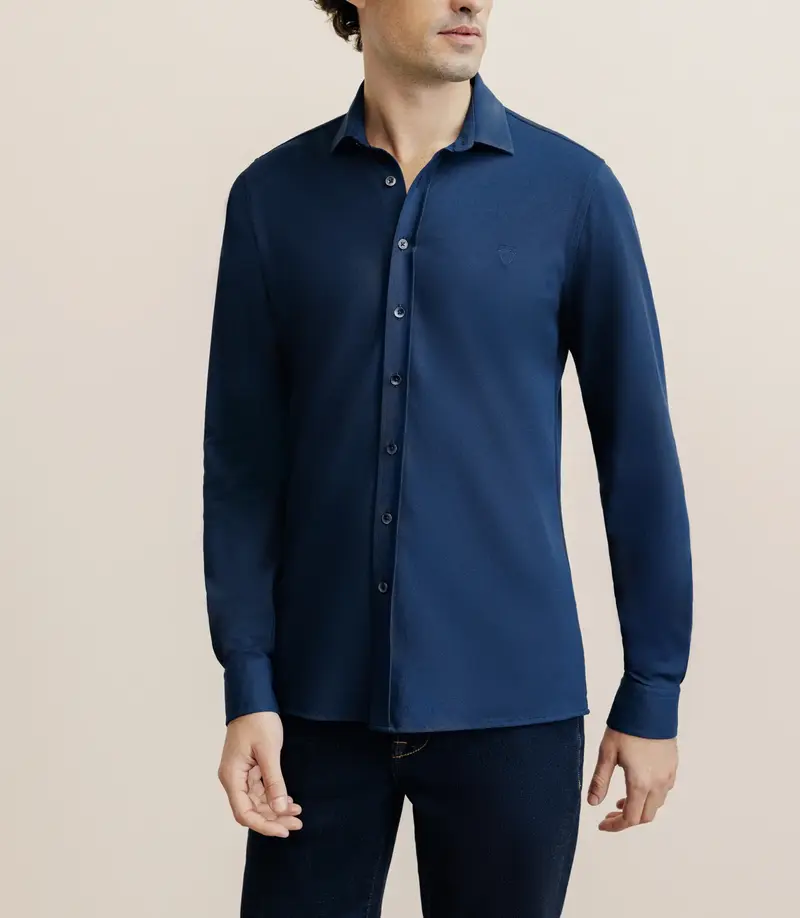 Chemise slim en maille marine
