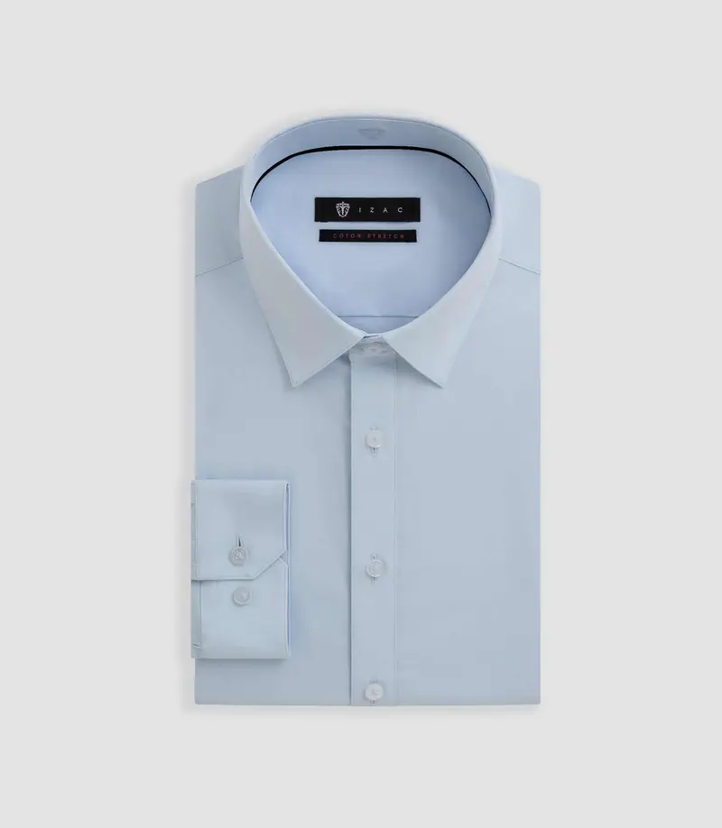Chemise slim en popeline stretch bleu ciel MALTE