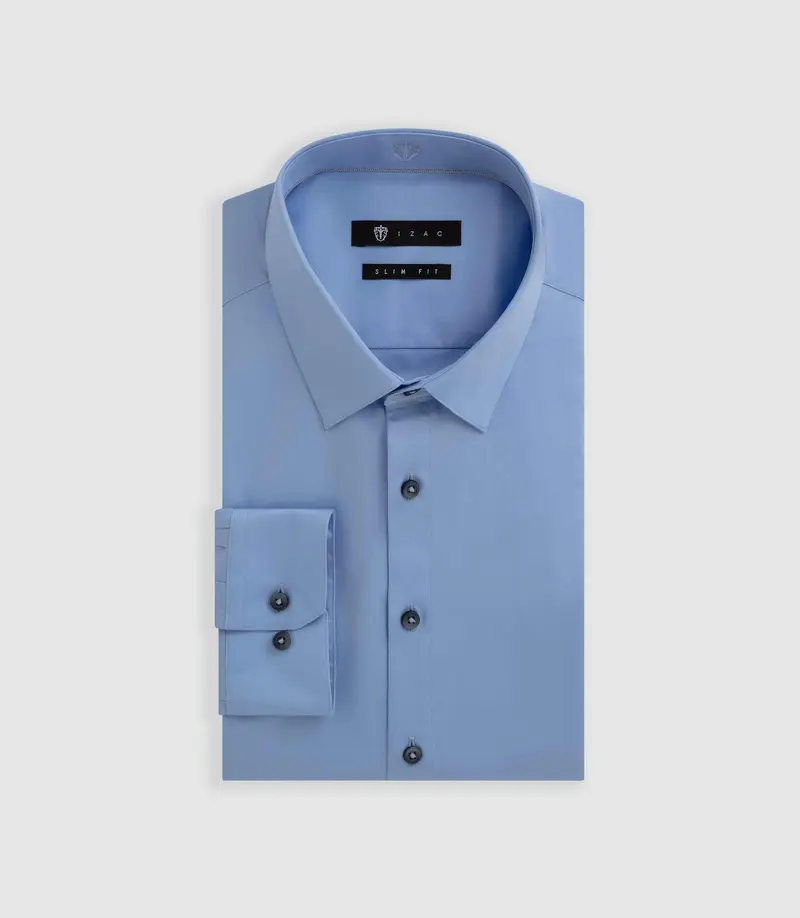 Chemise slim en satin coton bleu pastel SATINSLIM