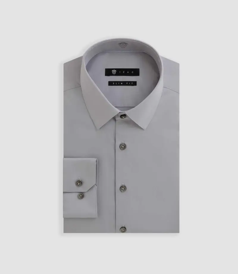 Chemise slim en satin coton gris clair SATINSLIM
