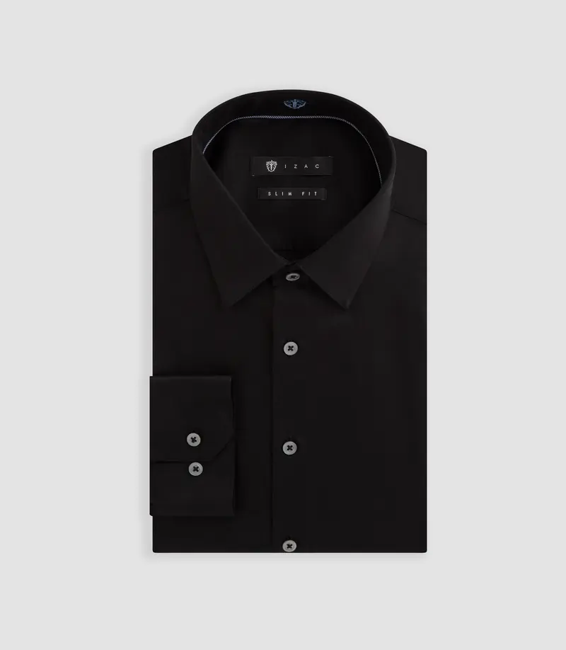 Chemise slim en satin coton noir SATINSLIM