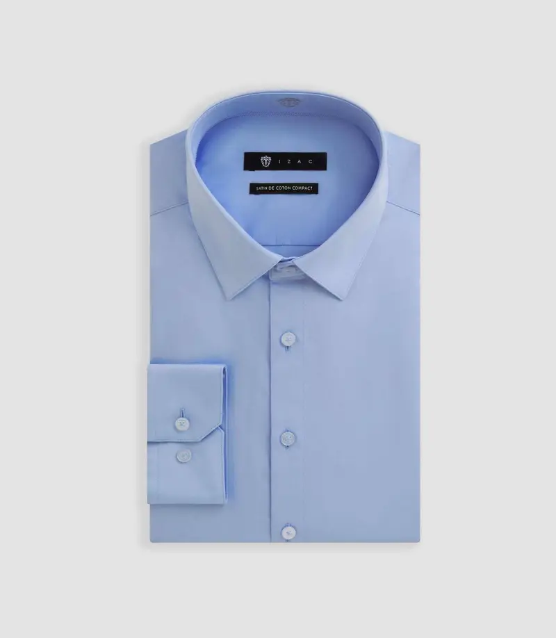 Chemise slim en satin de coton bleu SATINSLIM
