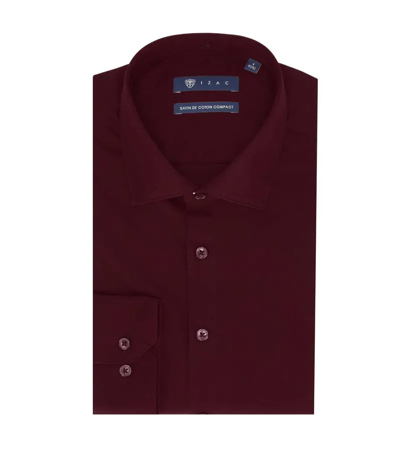 Chemise slim en satin de coton bordeaux SATINSLIM