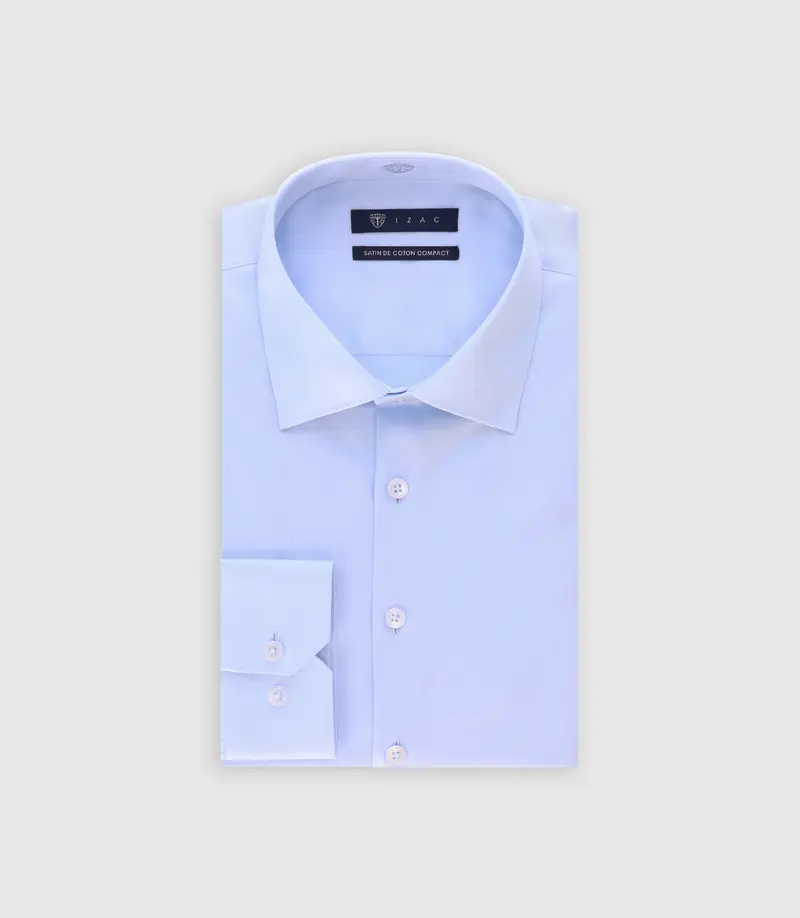 Chemise slim en satin de coton ciel