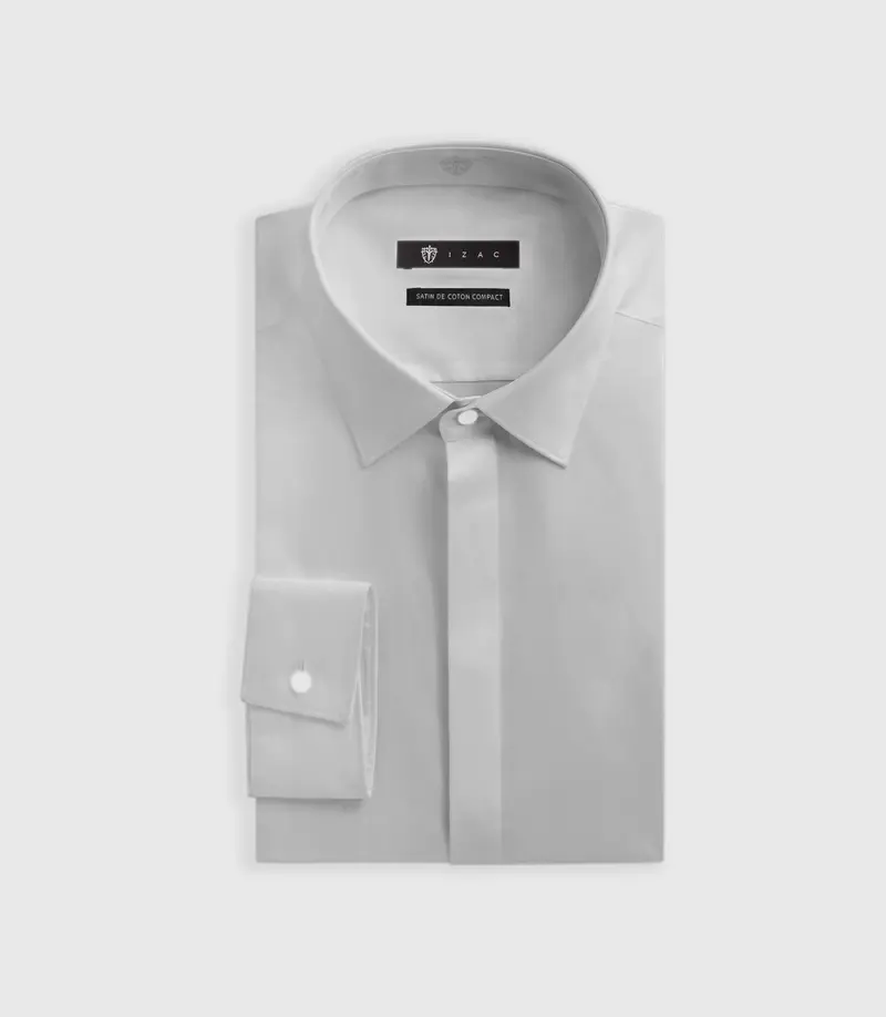Chemise slim en satin de coton gris perle SATINCACHE