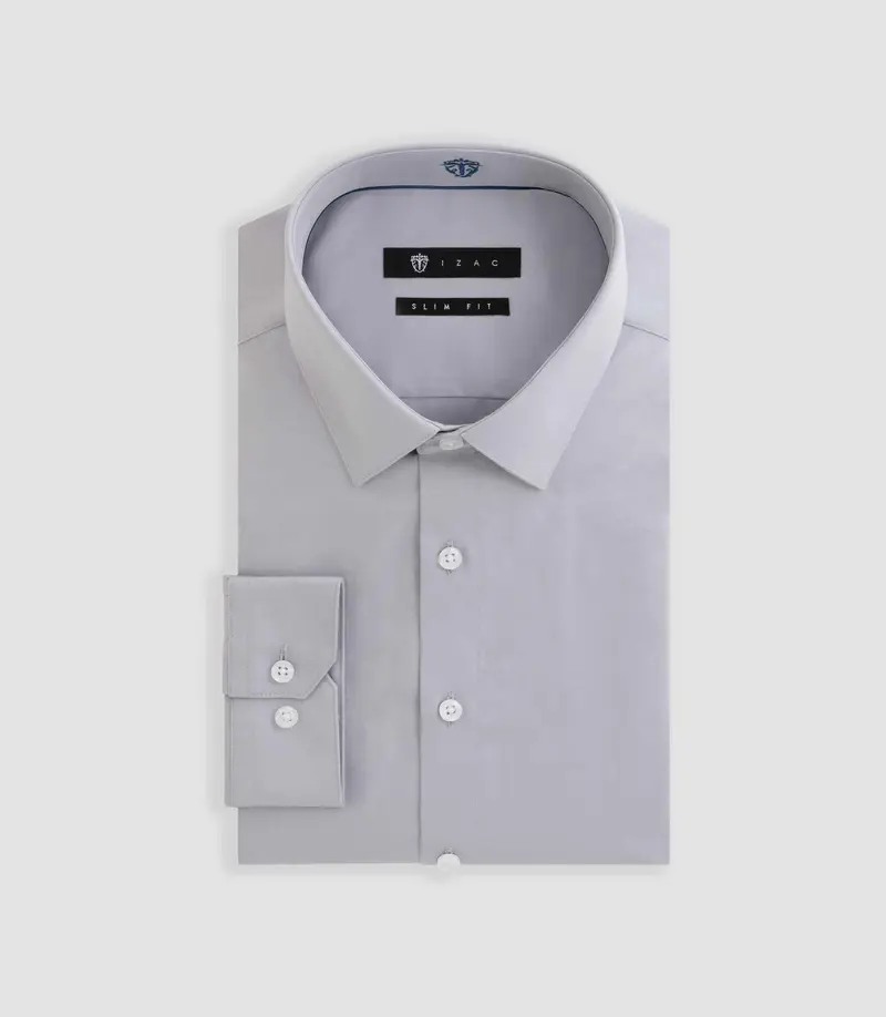 Chemise slim en satin de coton gris "Satinslim"