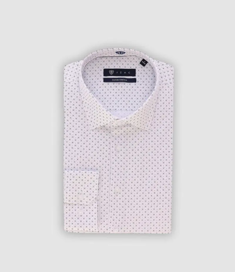 Chemise slim imprimée blanche et marine PAIGE