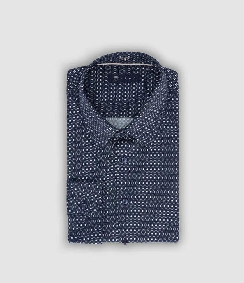 Chemise slim imprimée marine bleu gris PAUL