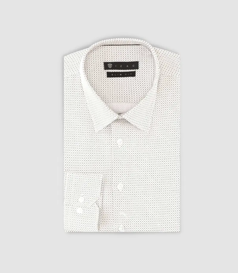 Chemise slim imprimée micro motifs blanc et camel PERLE