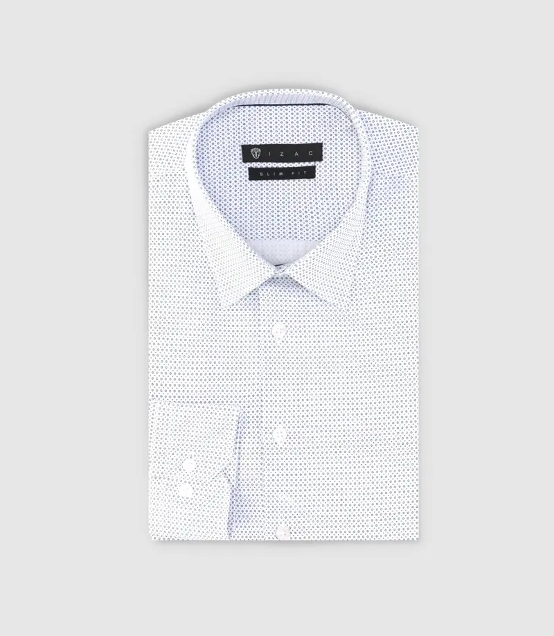 Chemise slim imprimée micro motifs blanc et marine PERLE
