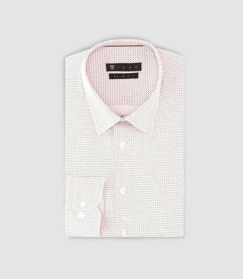 Chemise slim imprimée micro motifs blanche et bordeaux PERLE