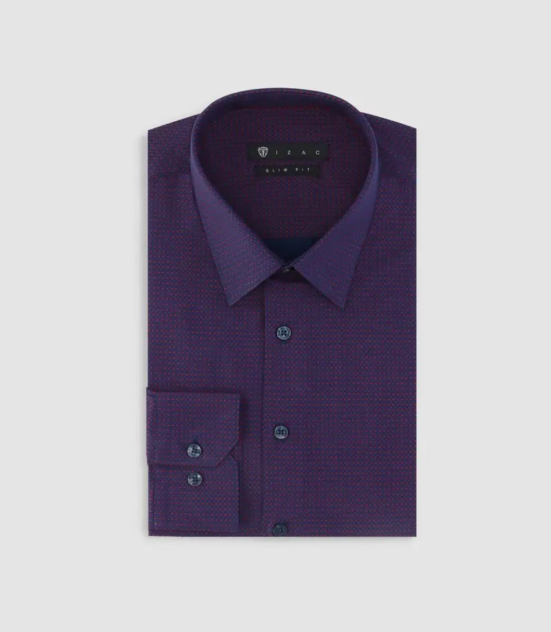 Chemise slim imprimée micro motifs marine et rouge PERLE