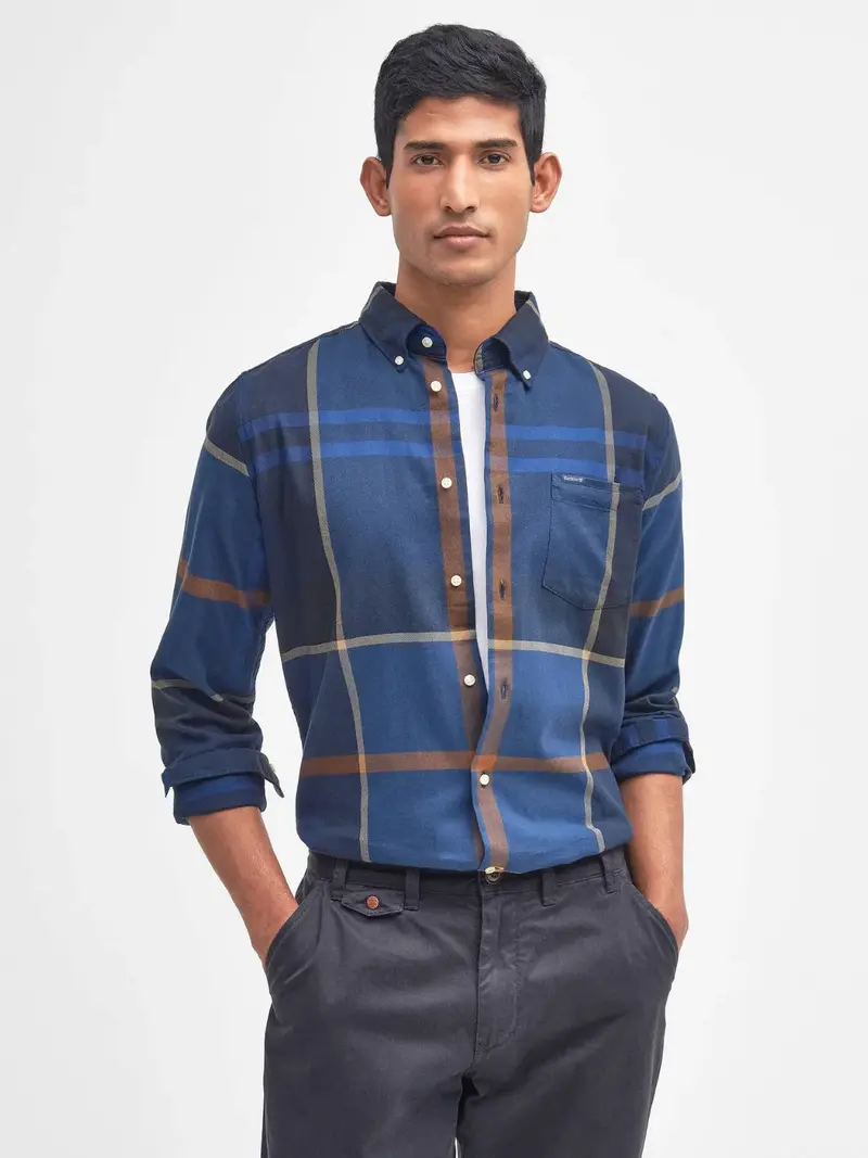 Chemise tartan Barbour bleue en coton