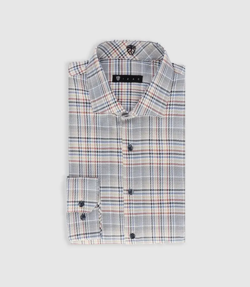 Chemise tissée à carreaux marine et orange PERRIN