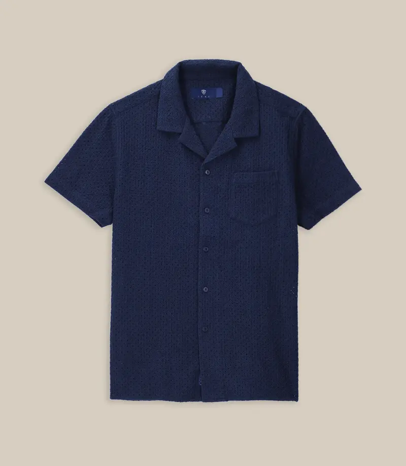 Chemise uni brodé de coton marine