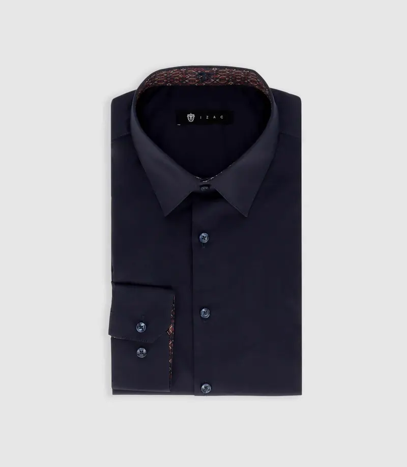 Chemise unie à fantaisie marine PAOLO