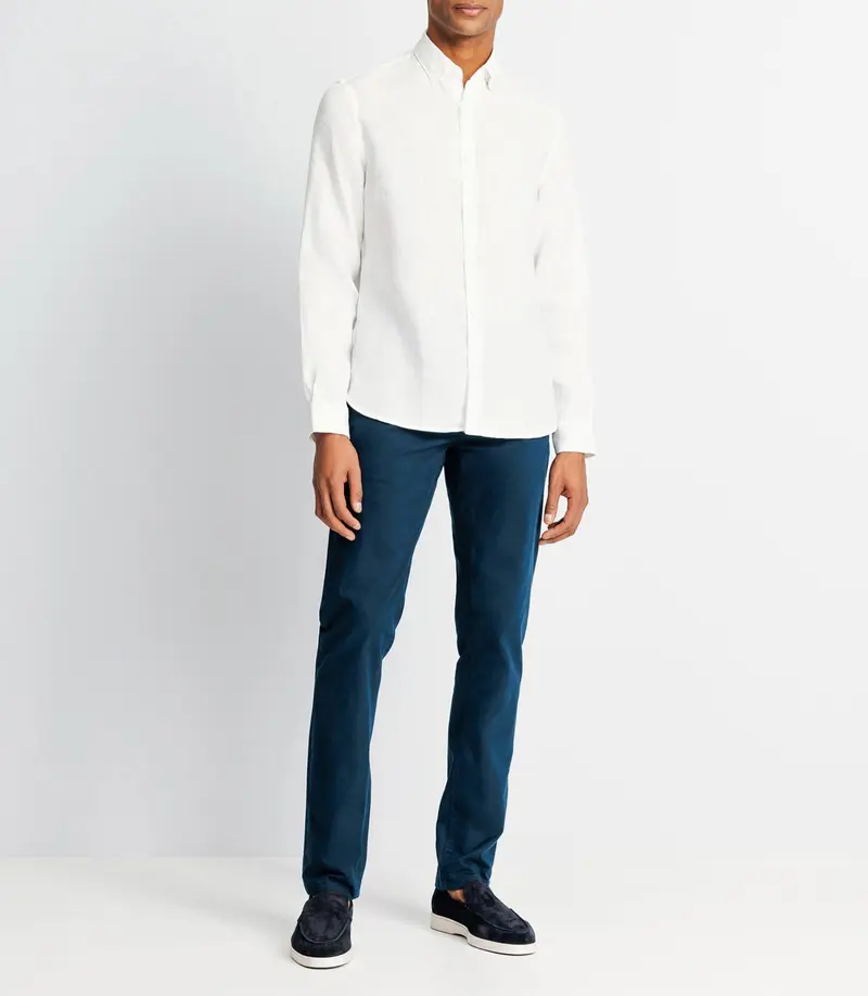 Chemise unie en coton lin blanche