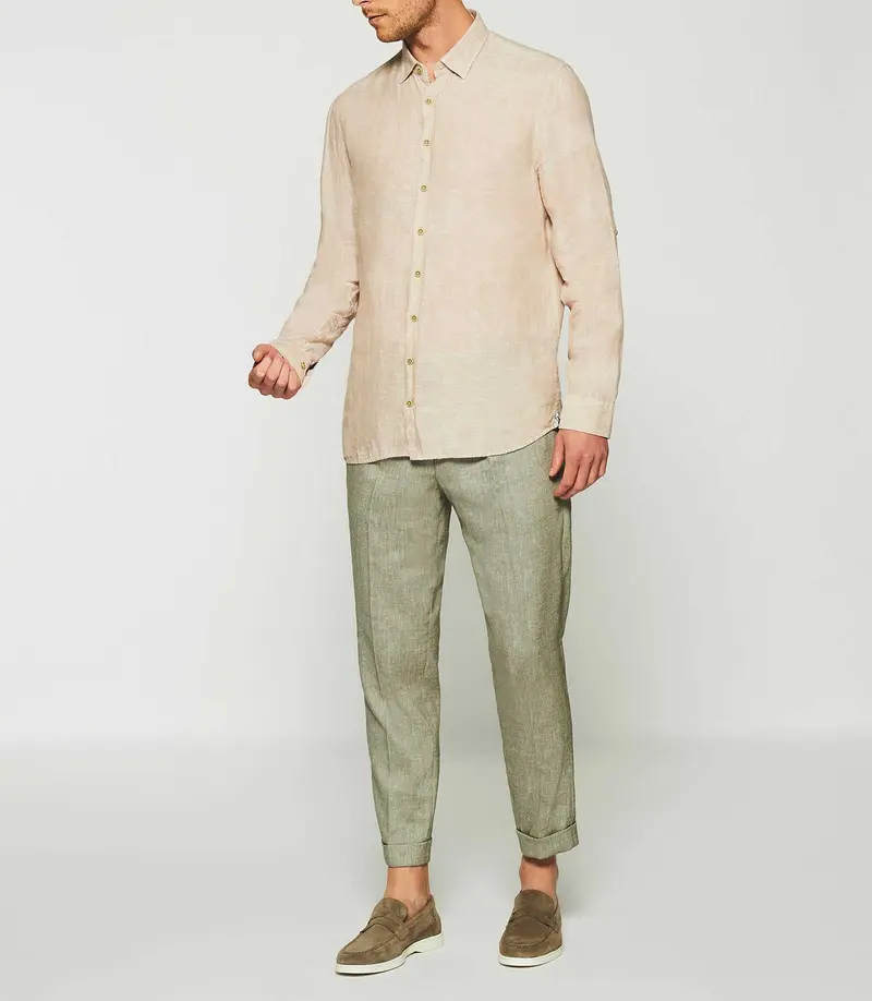 Chemise unie en lin beige KISS