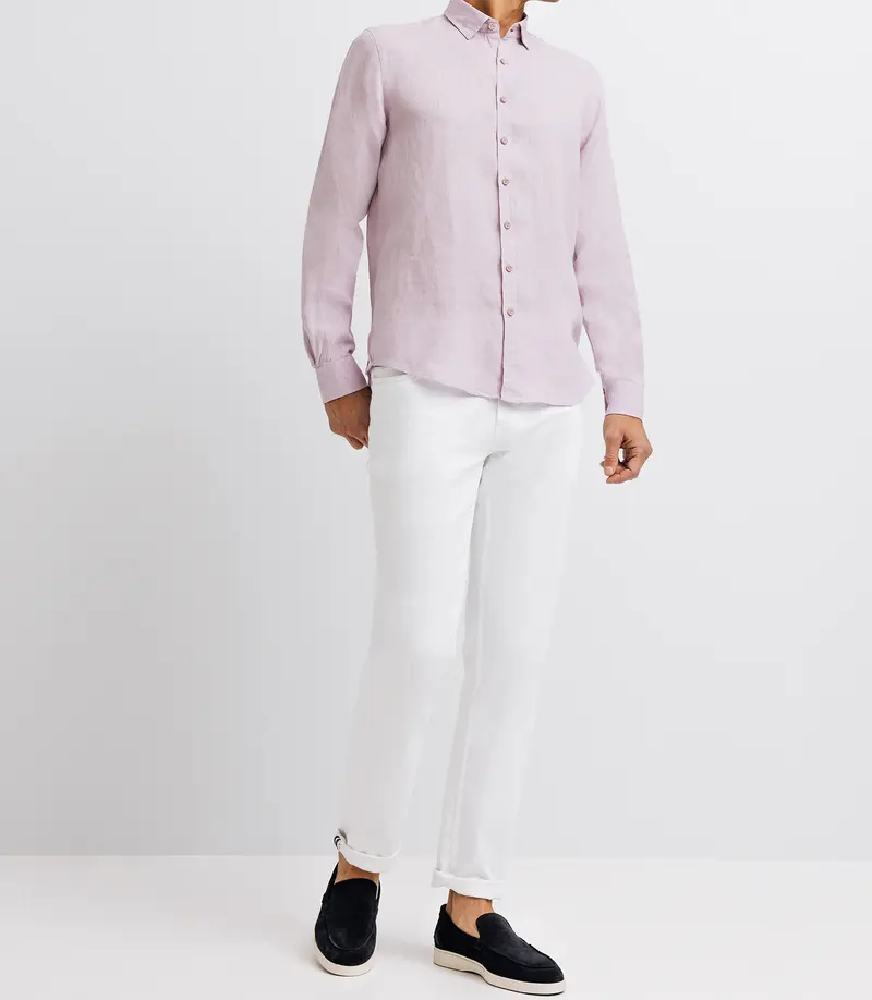 Chemise unie en lin parme