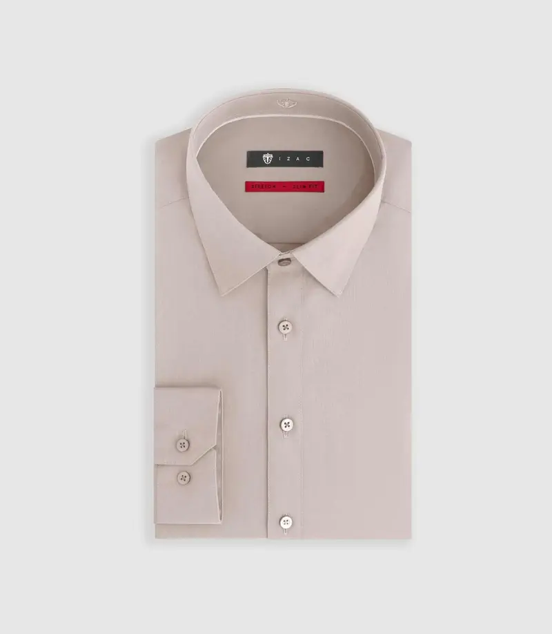 Chemise unie en popeline stretch beige MALTE
