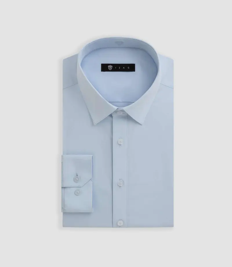 Chemise unie en popeline stretch ciel MALTE2