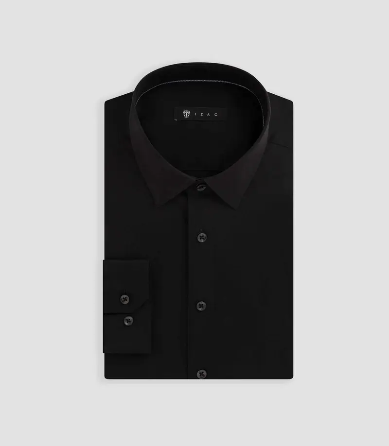 Chemise unie en popeline stretch noir MALTE2