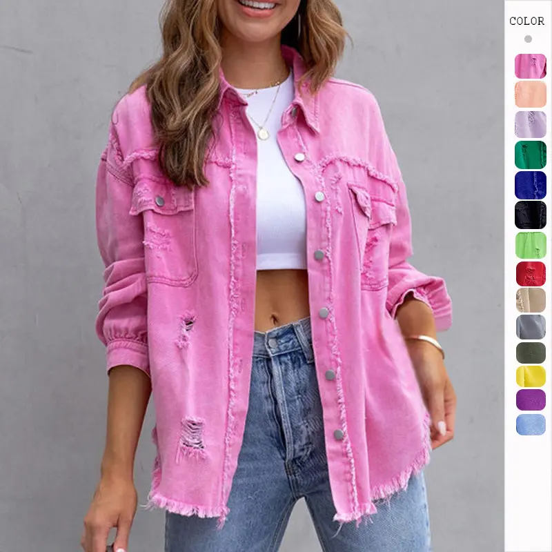 Chemise Veste Déchirée Tendance Femme – Hauts Décontractés Casual Printemps Automne