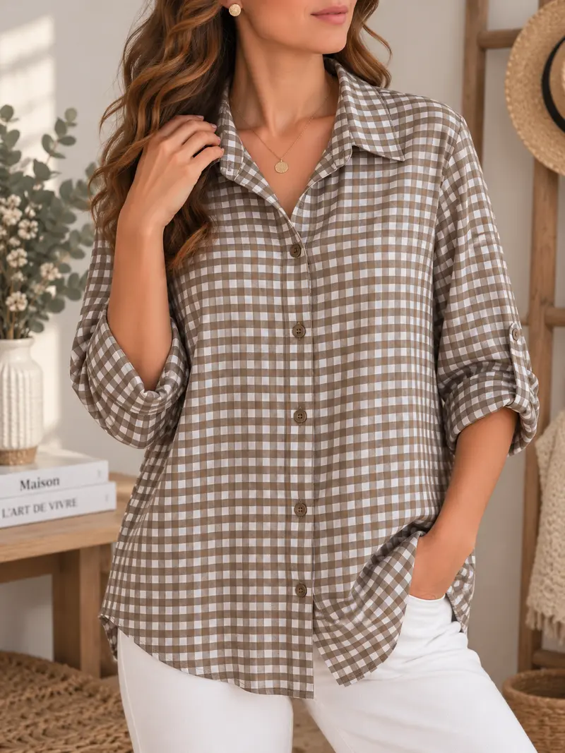 Chemise vichy beige