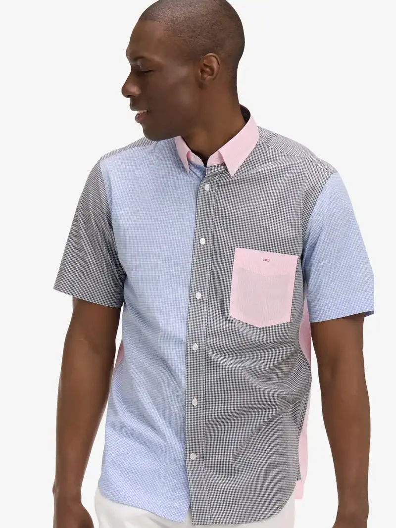 Chemise vichy manches courtes Eden Park marine en coton