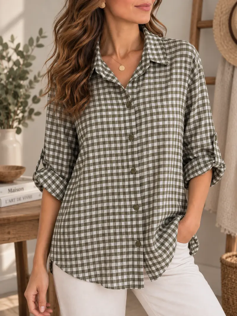 Chemise vichy vert olive
