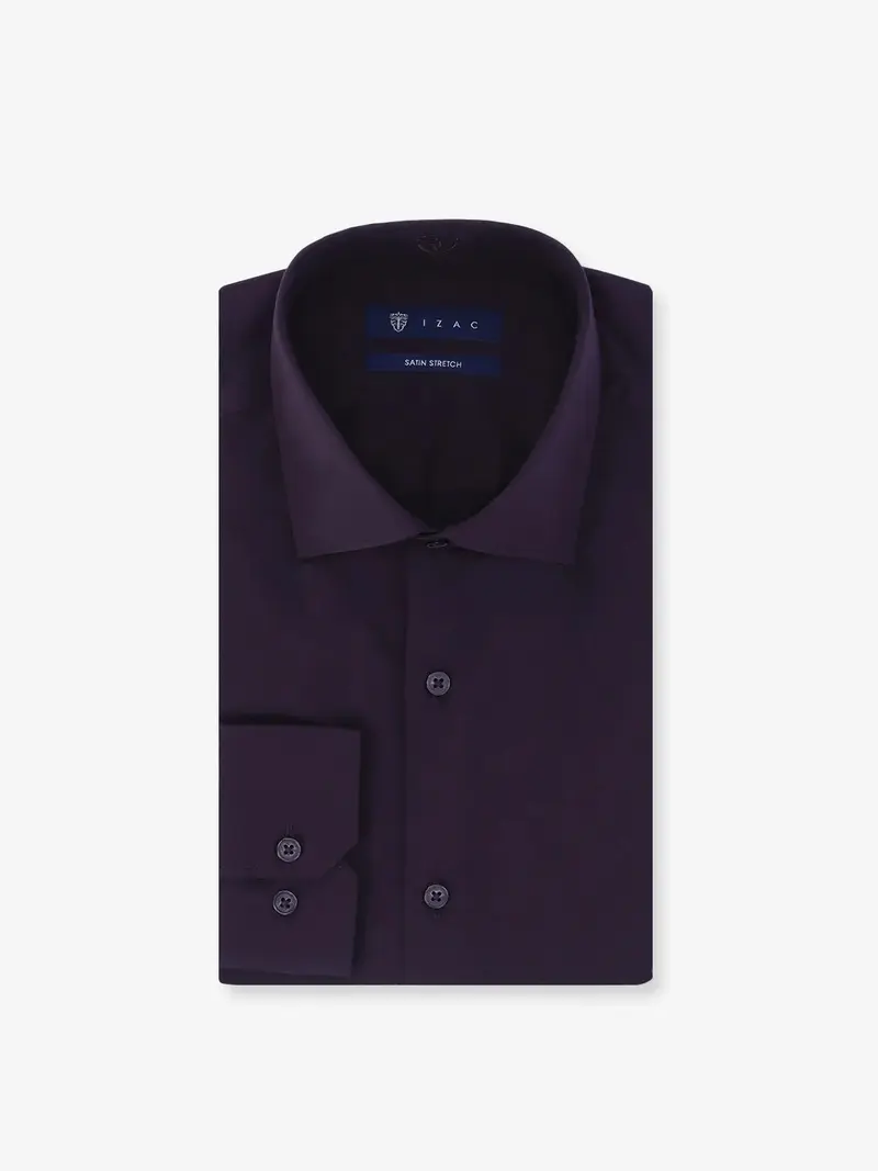 Chemise ville en satin de coton bordeau