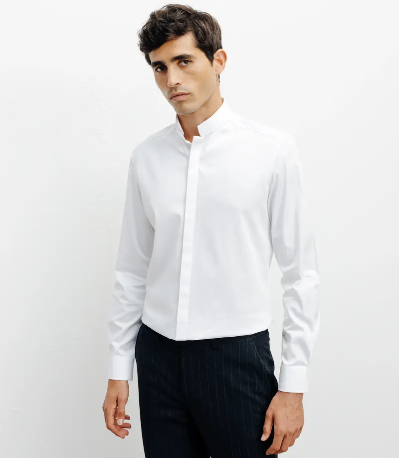 Chemise ville satin de coton blanc
