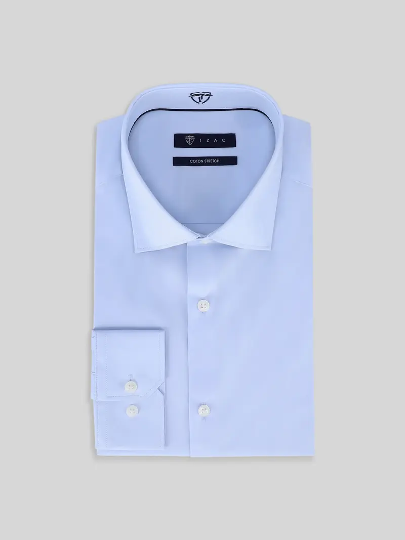 Chemise ville satin de coton bleu ciel