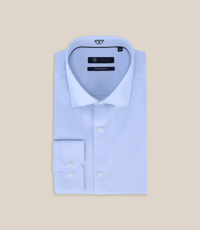 Chemise ville satin de coton bleu ciel
