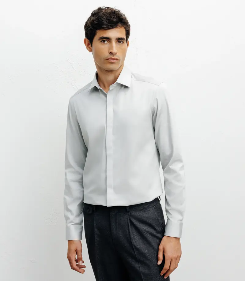 Chemise ville satin de coton gris