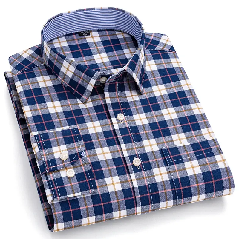 Chemises Oxford à manches longues pour hommes, 100% coton, décontracté, Plaid doux, coupe régulière, robe formelle, chemisier social, vêtements masculins S-7XL