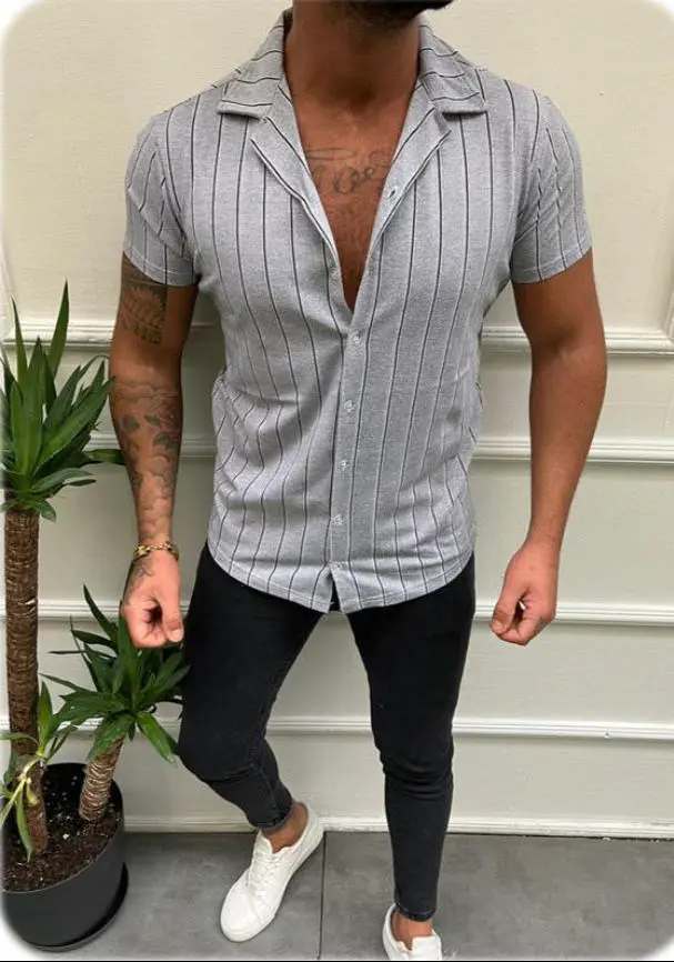 Chemisette gris fashion avec rayure homme