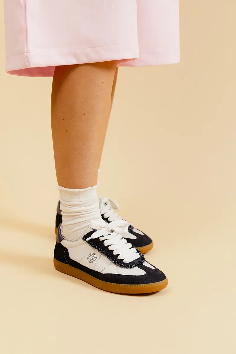 CHERRY - Baskets en cuir Blanc/Marine