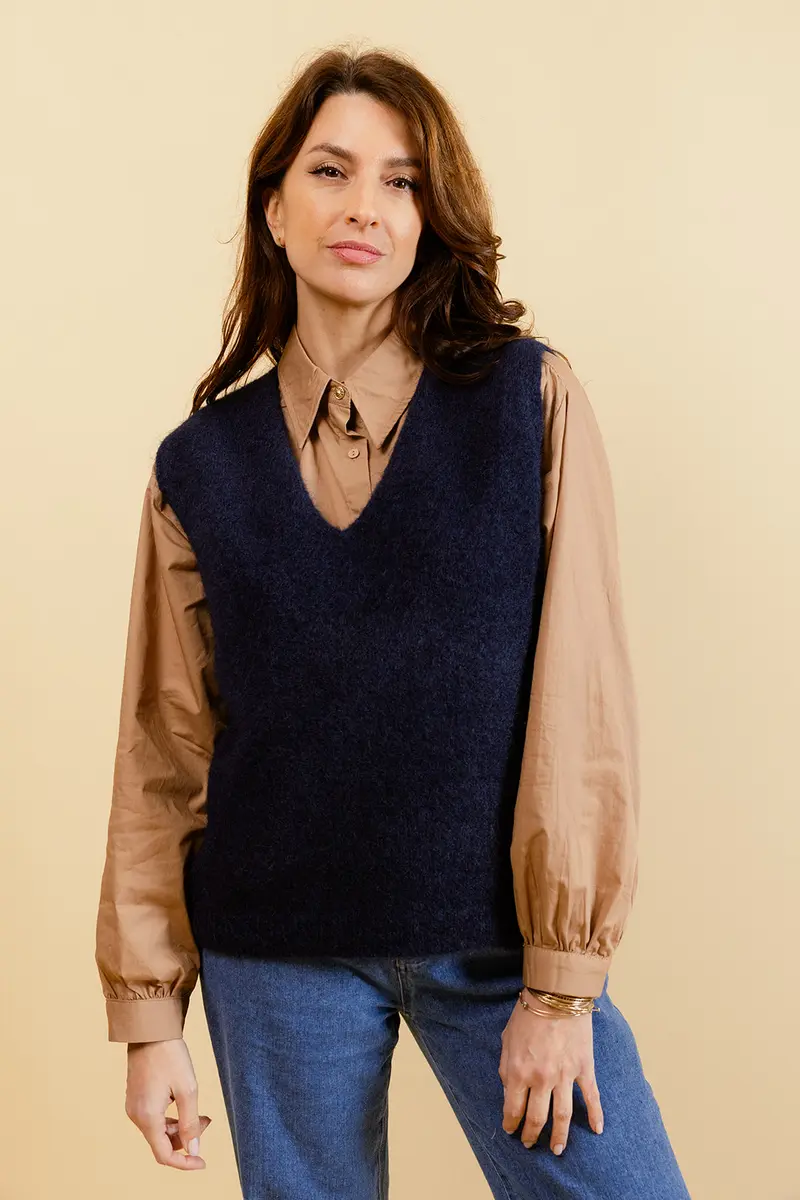 CHUCK - Pull Marine sans Manches en Maille Femme
