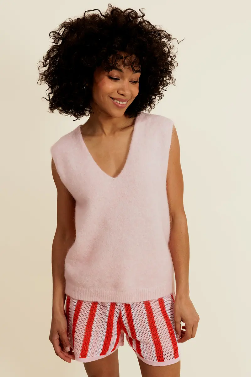 CHUCK - Pull Rose sans Manches en Maille Femme