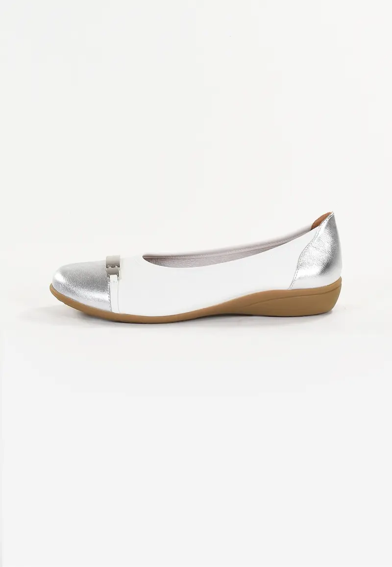 CLAMS - Ballerine en Cuir Argent/Blanc
