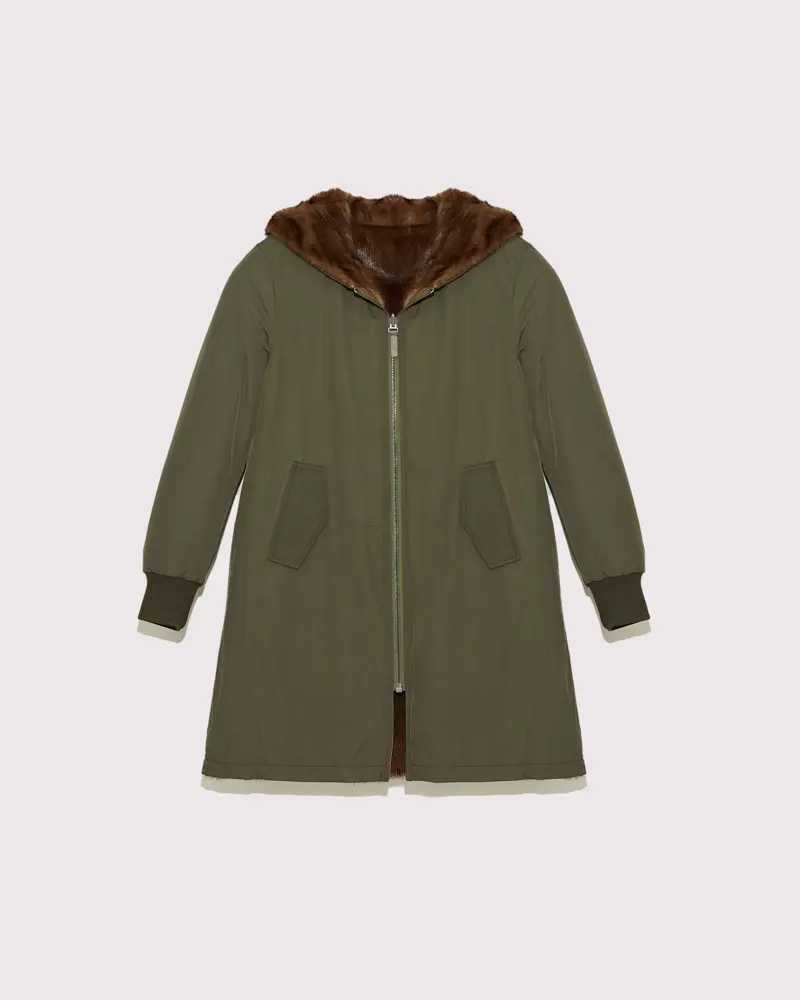Classic reversible parka in technical fabric and mink -