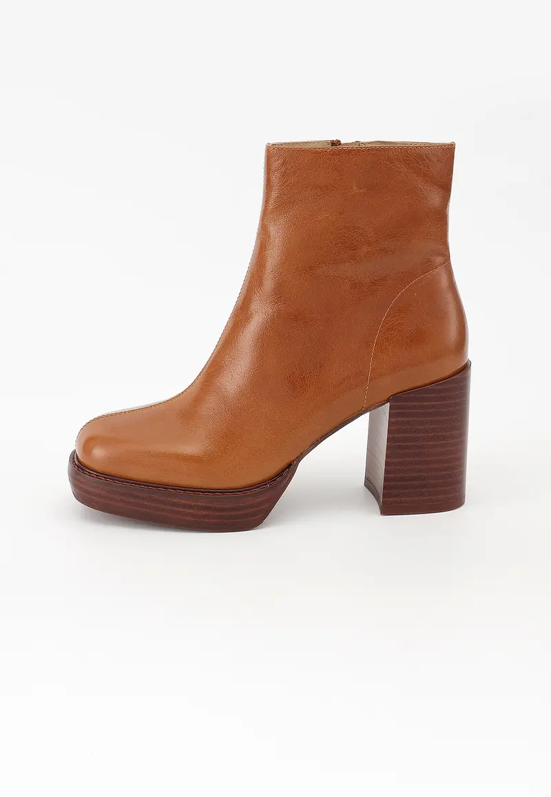 CLEA - Bottines à Plateforme en Cuir Cognac