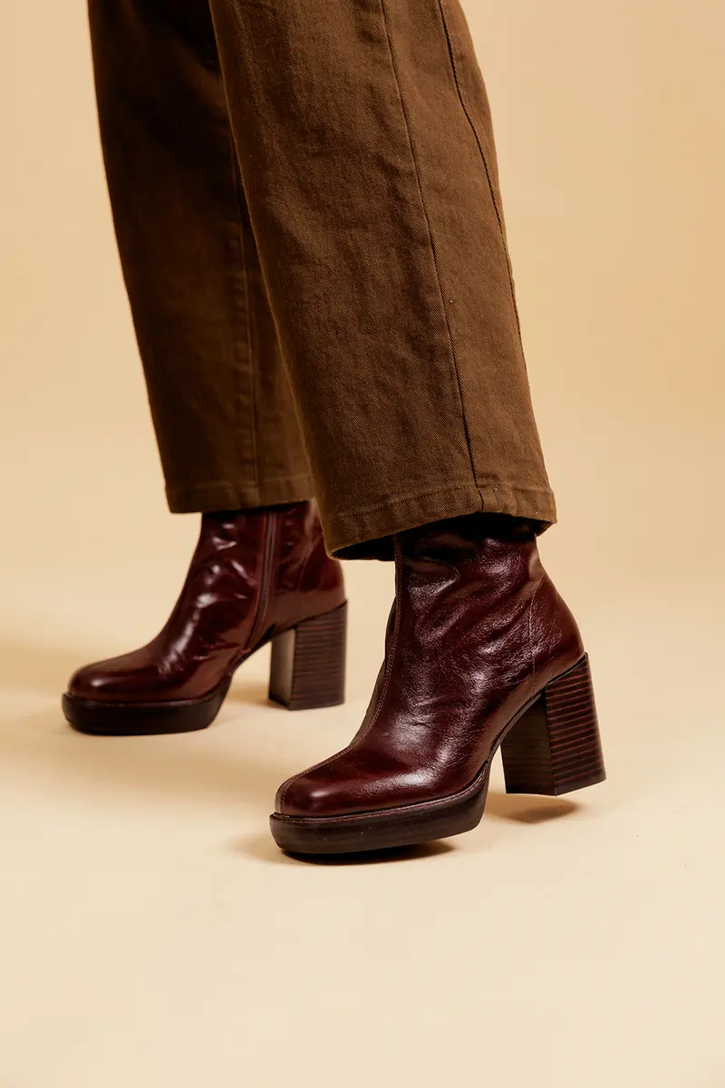 CLEA - Bottines à Plateforme en Cuir Marron