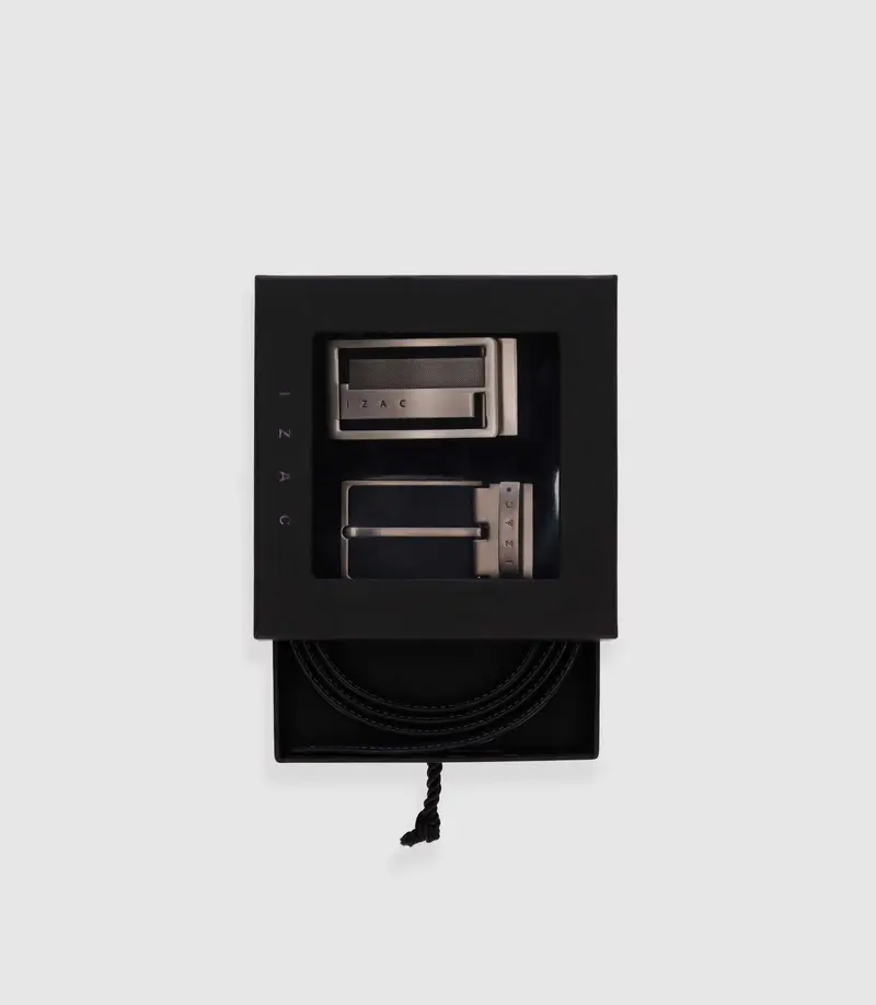 Coffret ceinture réversible en cuir noir et anthracite COFF19
