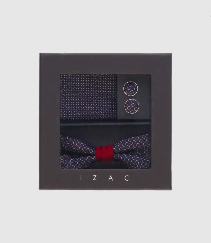 Coffret noeud papillon, pochette, bouton de manchette marine bordeaux TEOBALDE