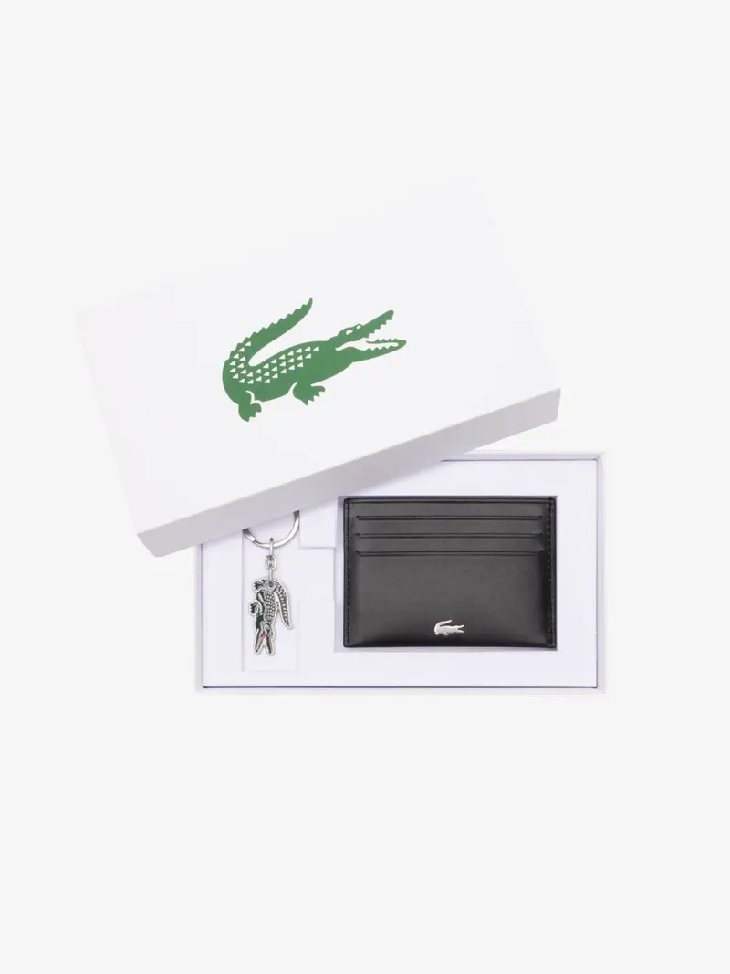 Coffret porte-cartes et porte-clés Lacoste noir en cuir