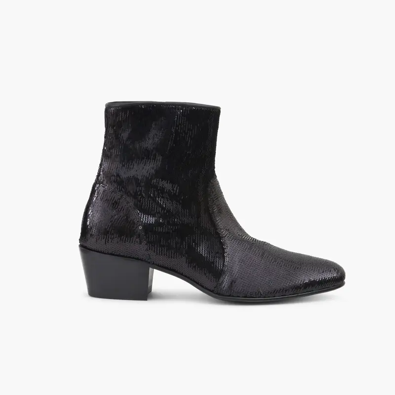 Collection Keren Ann x Zorzetto - Bottine Mario cuir noir brodé de sequins